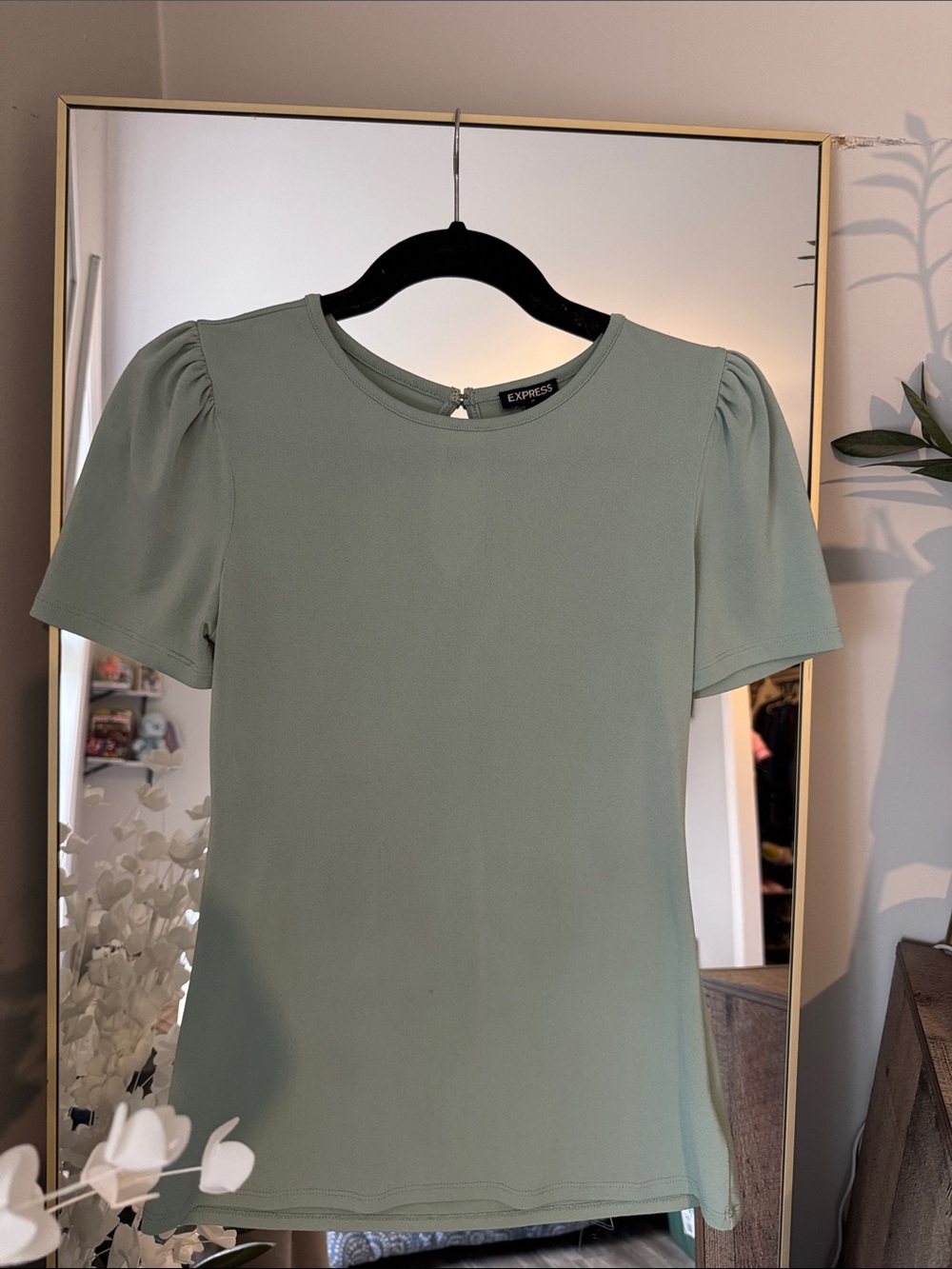 Express Mint Green Puff Cap Sleeve Top